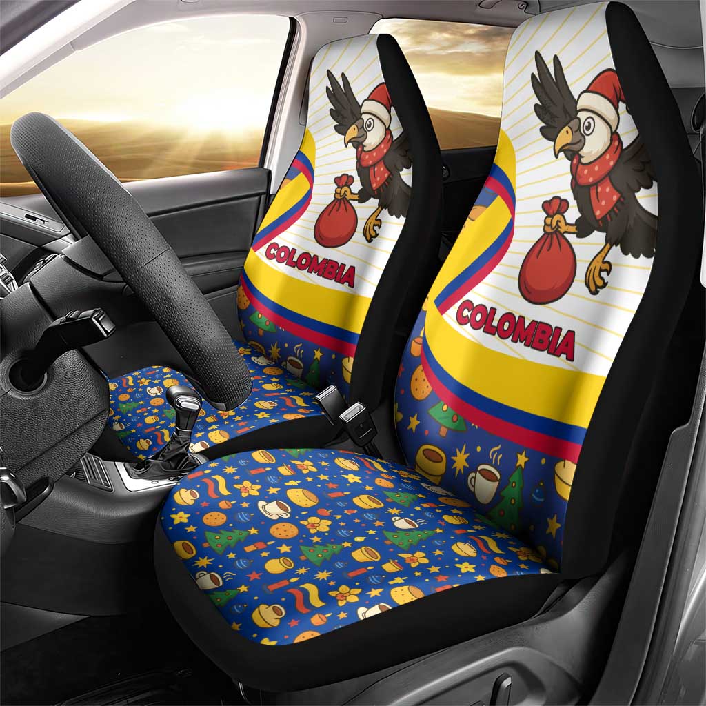 Colombia Christmas Car Seat Cover with Santa Condor Gift Bag and Holiday Food Pattern - Wonder Print Shop