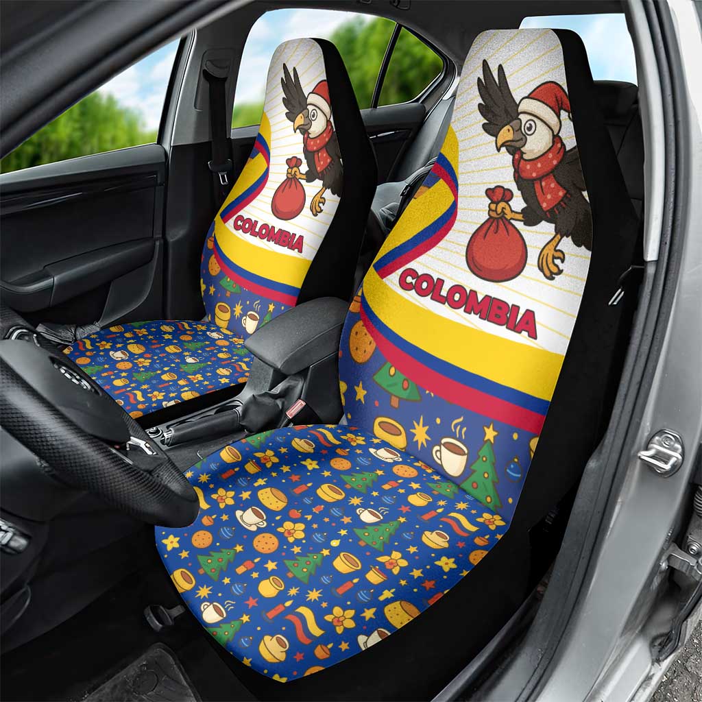 Colombia Christmas Car Seat Cover with Santa Condor Gift Bag and Holiday Food Pattern - Wonder Print Shop