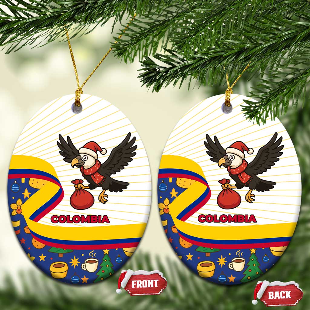 Colombia Christmas Ceramic Ornament with Santa Condor Gift Bag and Holiday Food Pattern - Wonder Print Shop