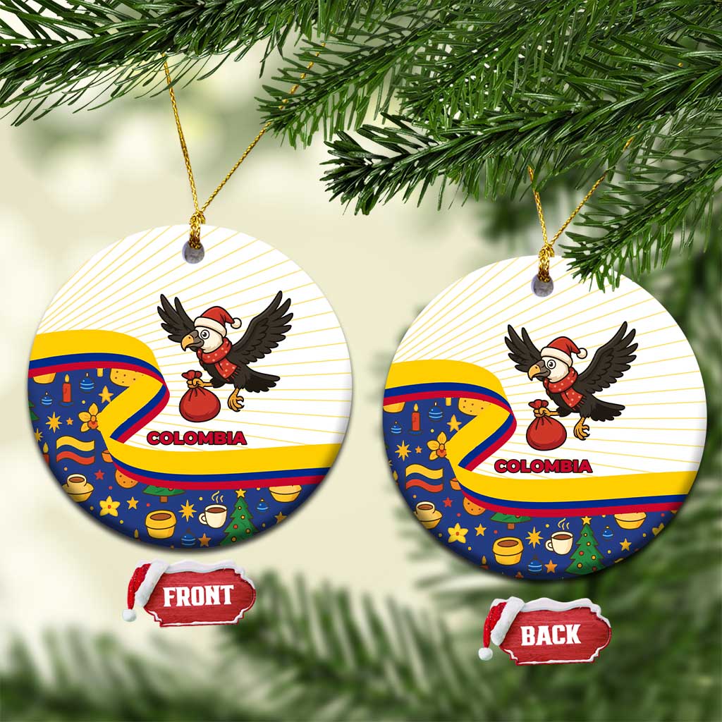 Colombia Christmas Ceramic Ornament with Santa Condor Gift Bag and Holiday Food Pattern - Wonder Print Shop