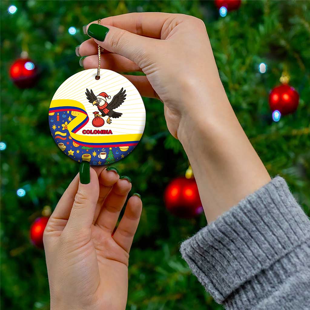 Colombia Christmas Ceramic Ornament with Santa Condor Gift Bag and Holiday Food Pattern - Wonder Print Shop
