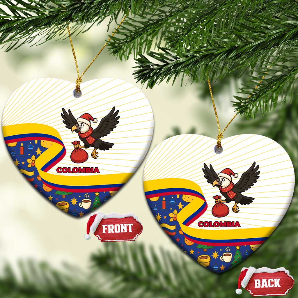 Colombia Christmas Ceramic Ornament with Santa Condor Gift Bag and Holiday Food Pattern - Wonder Print Shop