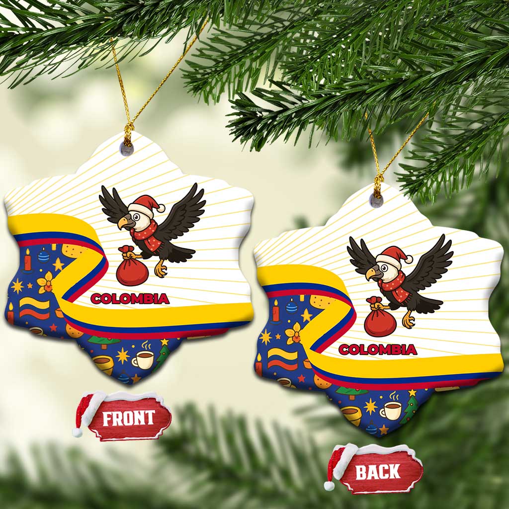 Colombia Christmas Ceramic Ornament with Santa Condor Gift Bag and Holiday Food Pattern - Wonder Print Shop