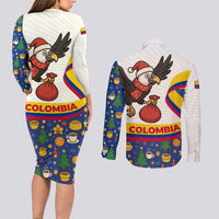 Colombia Christmas Couples Matching Long Sleeve Bodycon Dress and Long Sleeve Button Shirt with Santa Condor Gift Bag and Holiday Food Pattern - Wonder Print Shop