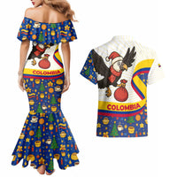 Colombia Christmas Couples Matching Mermaid Dress and Hawaiian Shirt with Santa Condor Gift Bag and Holiday Food Pattern - Wonder Print Shop