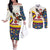 Colombia Christmas Couples Matching Off The Shoulder Long Sleeve Dress and Long Sleeve Button Shirt with Santa Condor Gift Bag and Holiday Food Pattern - Wonder Print Shop