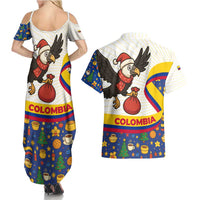 Colombia Christmas Couples Matching Summer Maxi Dress and Hawaiian Shirt with Santa Condor Gift Bag and Holiday Food Pattern - Wonder Print Shop