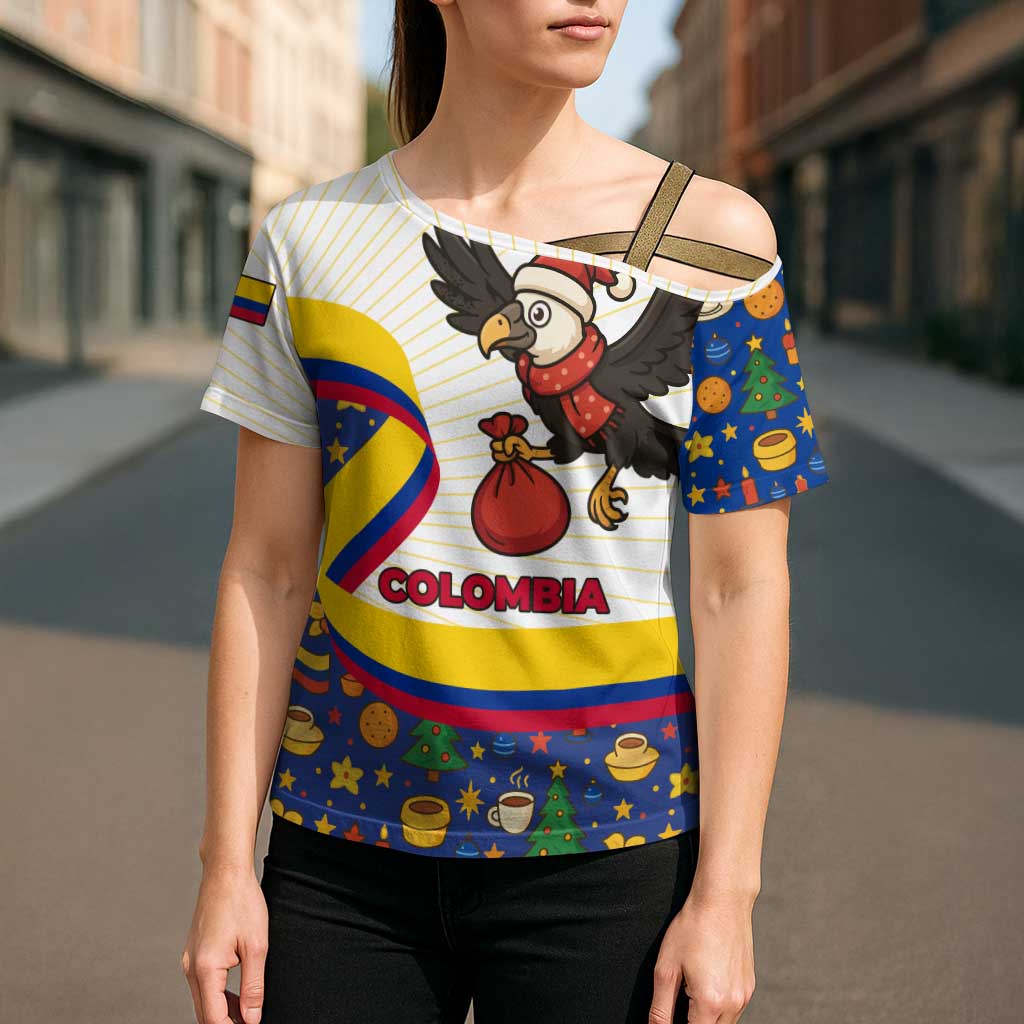 Colombia Christmas Cross Shoulder Shirt with Santa Condor Gift Bag and Holiday Food Pattern - Wonder Print Shop