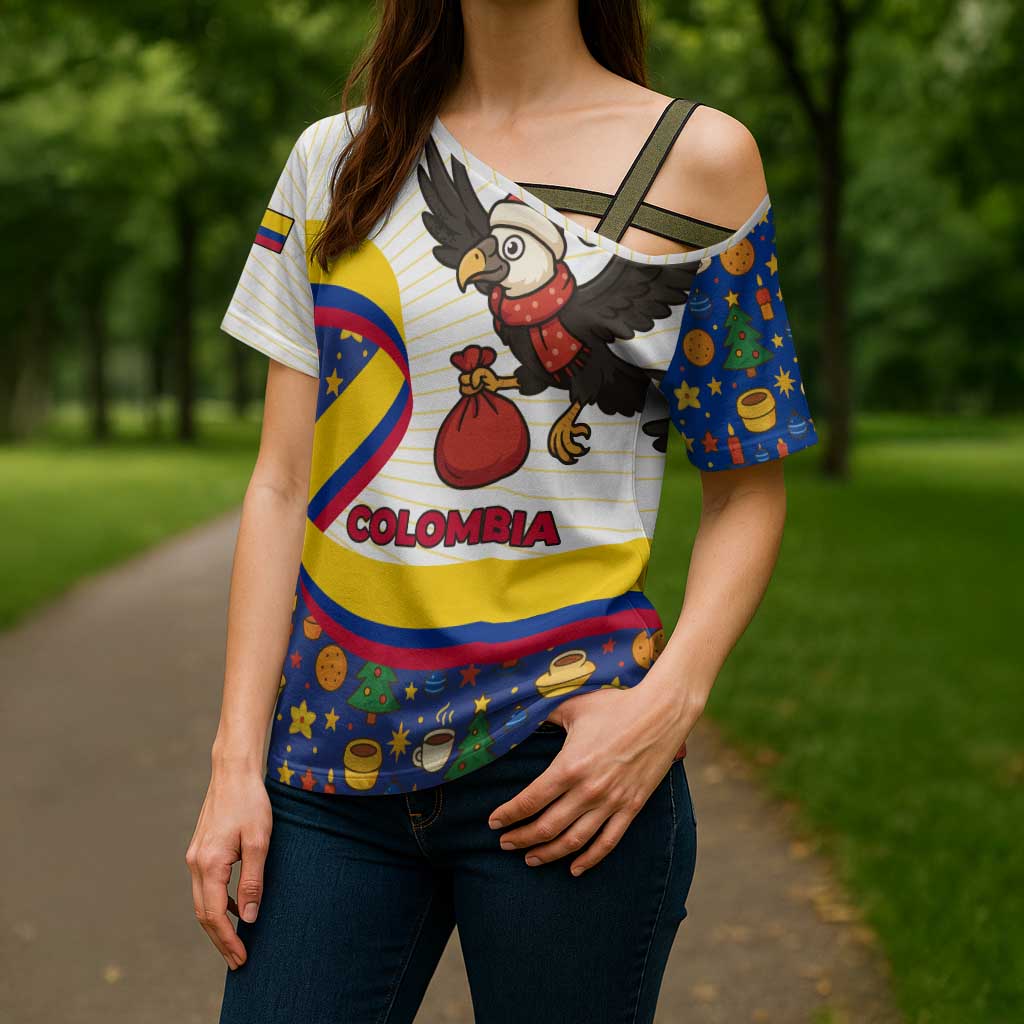 Colombia Christmas Cross Shoulder Shirt with Santa Condor Gift Bag and Holiday Food Pattern - Wonder Print Shop
