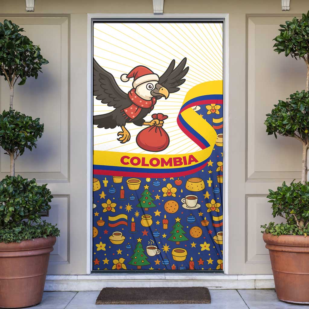 Colombia Christmas Door Cover with Santa Condor Gift Bag and Holiday Food Pattern - Wonder Print Shop
