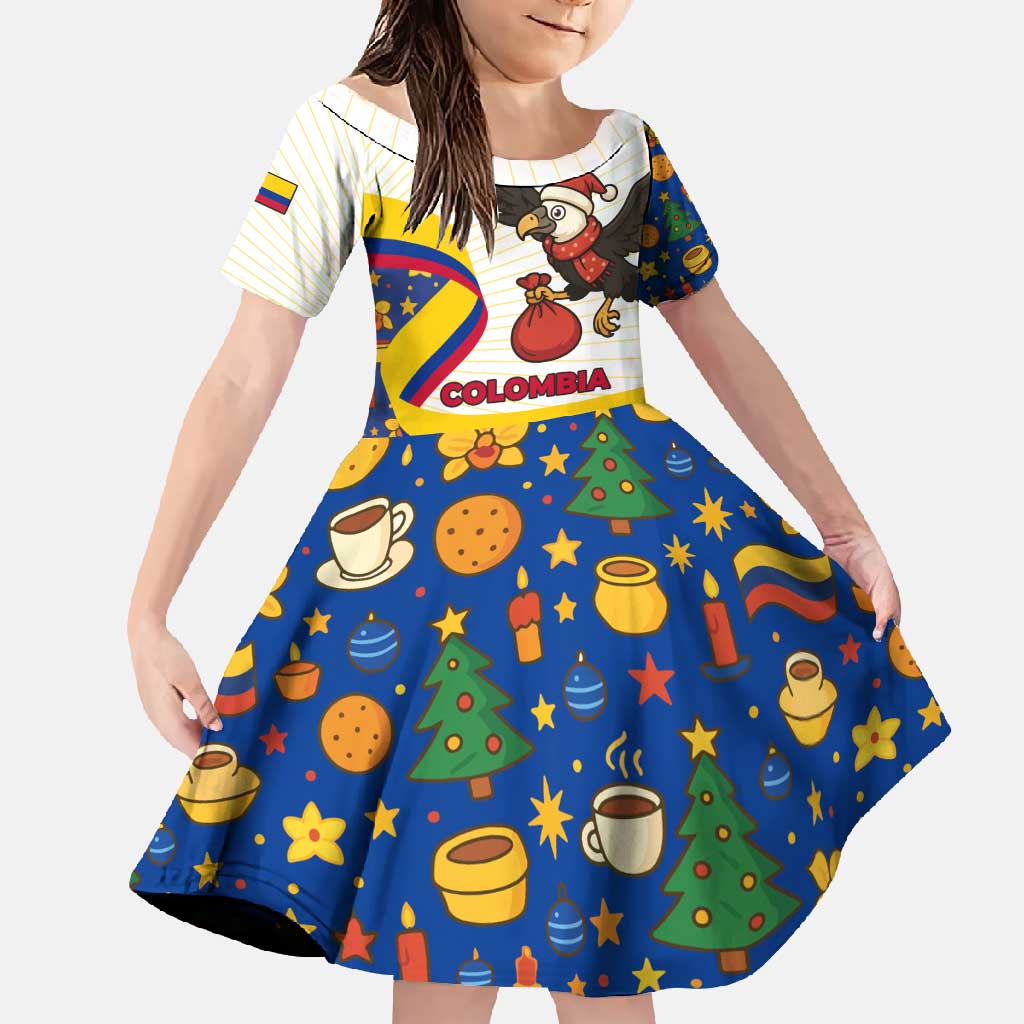 Colombia Christmas Family Matching Long Sleeve Bodycon Dress and Hawaiian Shirt with Santa Condor Gift Bag and Holiday Food Pattern - Wonder Print Shop