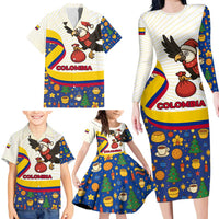 Colombia Christmas Family Matching Long Sleeve Bodycon Dress and Hawaiian Shirt with Santa Condor Gift Bag and Holiday Food Pattern - Wonder Print Shop