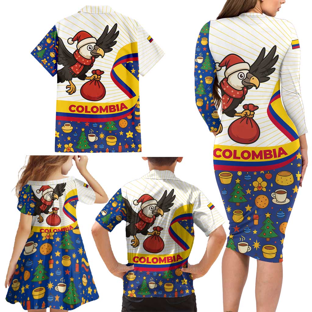 Colombia Christmas Family Matching Long Sleeve Bodycon Dress and Hawaiian Shirt with Santa Condor Gift Bag and Holiday Food Pattern - Wonder Print Shop