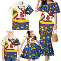 Colombia Christmas Family Matching Mermaid Dress and Hawaiian Shirt with Santa Condor Gift Bag and Holiday Food Pattern - Wonder Print Shop