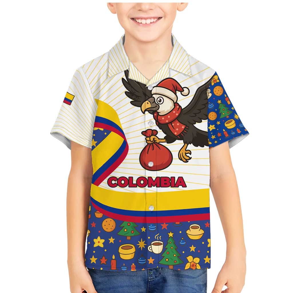 Colombia Christmas Family Matching Mermaid Dress and Hawaiian Shirt with Santa Condor Gift Bag and Holiday Food Pattern - Wonder Print Shop