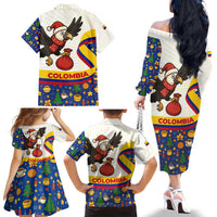 Colombia Christmas Family Matching Off The Shoulder Long Sleeve Dress and Hawaiian Shirt with Santa Condor Gift Bag and Holiday Food Pattern - Wonder Print Shop
