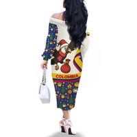 Colombia Christmas Family Matching Off The Shoulder Long Sleeve Dress and Hawaiian Shirt with Santa Condor Gift Bag and Holiday Food Pattern - Wonder Print Shop