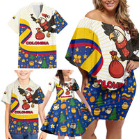 Colombia Christmas Family Matching Off Shoulder Short Dress and Hawaiian Shirt with Santa Condor Gift Bag and Holiday Food Pattern - Wonder Print Shop