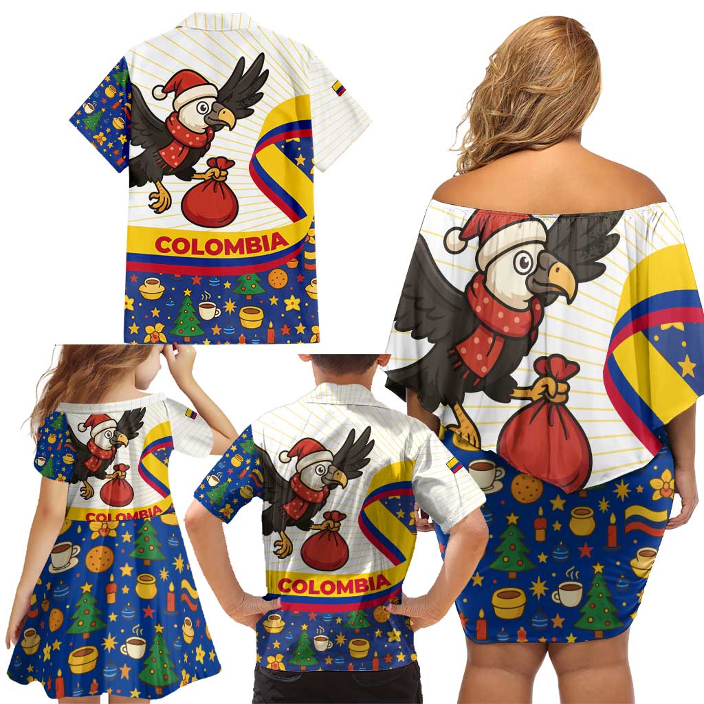 Colombia Christmas Family Matching Off Shoulder Short Dress and Hawaiian Shirt with Santa Condor Gift Bag and Holiday Food Pattern - Wonder Print Shop