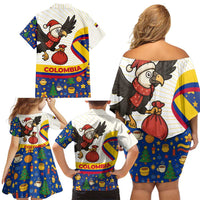 Colombia Christmas Family Matching Off Shoulder Short Dress and Hawaiian Shirt with Santa Condor Gift Bag and Holiday Food Pattern - Wonder Print Shop