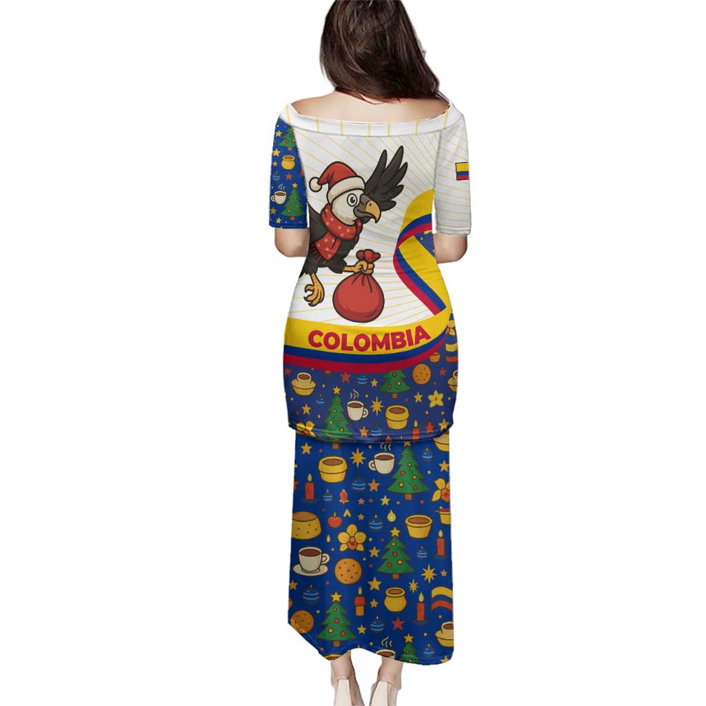 Colombia Christmas Family Matching Puletasi and Hawaiian Shirt with Santa Condor Gift Bag and Holiday Food Pattern - Wonder Print Shop