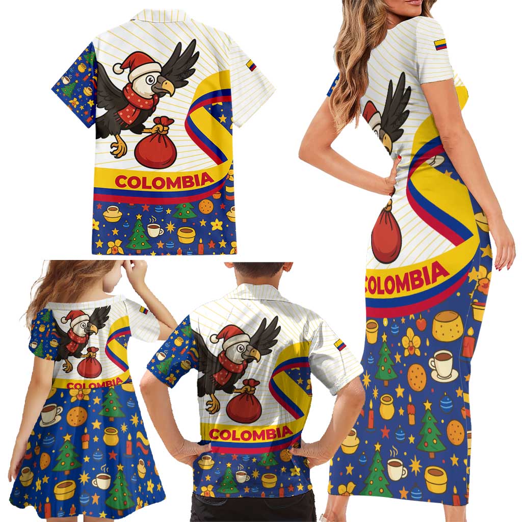 Colombia Christmas Family Matching Short Sleeve Bodycon Dress and Hawaiian Shirt with Santa Condor Gift Bag and Holiday Food Pattern - Wonder Print Shop