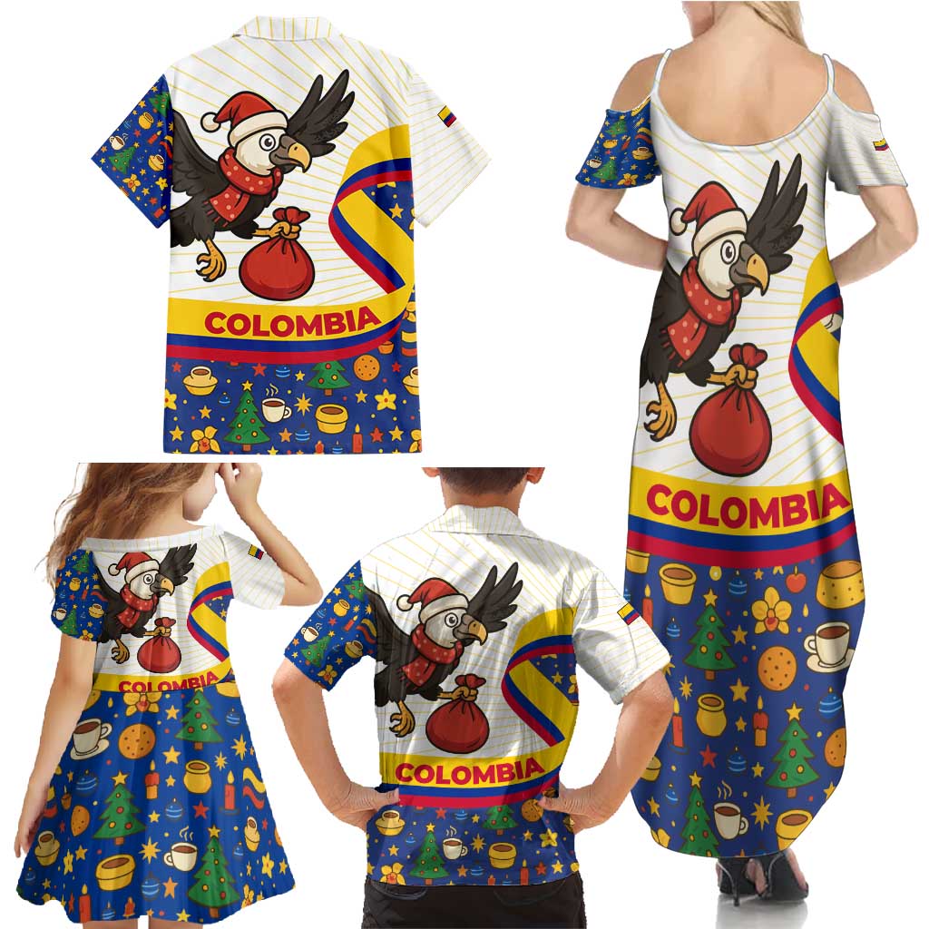 Colombia Christmas Family Matching Summer Maxi Dress and Hawaiian Shirt with Santa Condor Gift Bag and Holiday Food Pattern - Wonder Print Shop