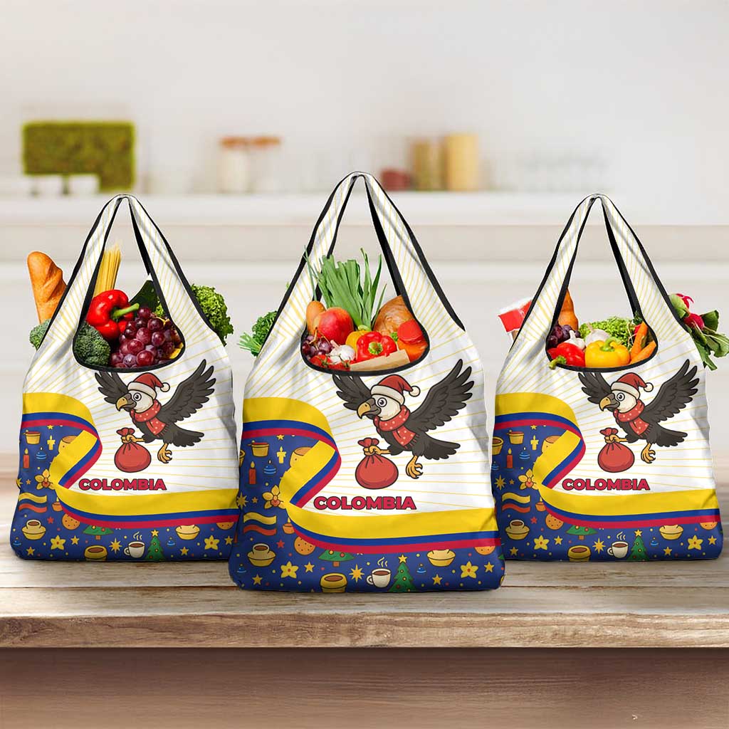 Colombia Christmas Grocery Bag with Santa Condor Gift Bag and Holiday Food Pattern - Wonder Print Shop