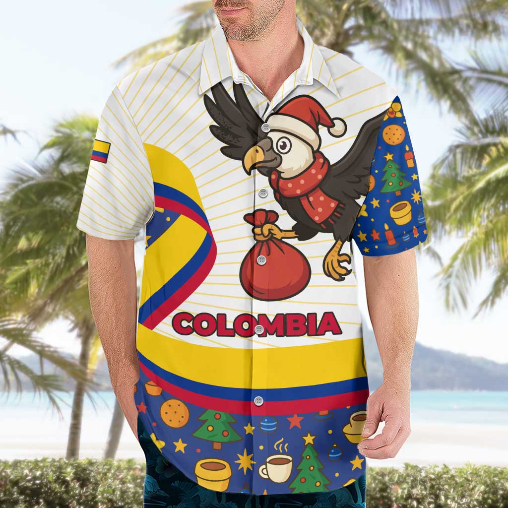 Colombia Christmas Hawaiian Shirt with Santa Condor Gift Bag and Holiday Food Pattern - Wonder Print Shop
