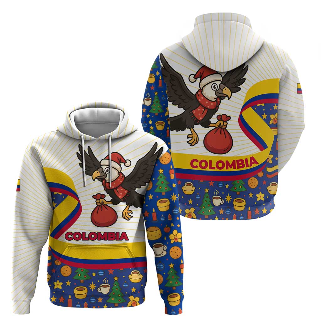 Colombia Christmas Hoodie with Santa Condor Gift Bag and Holiday Food Pattern - Wonder Print Shop