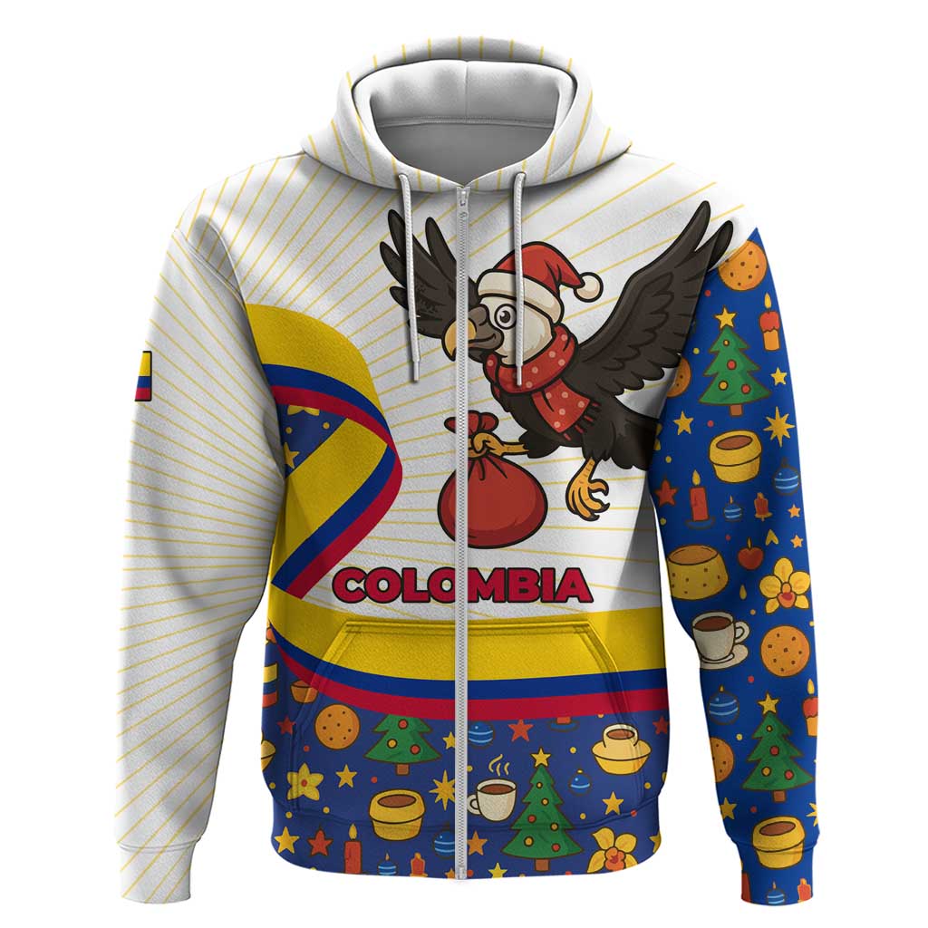 Colombia Christmas Hoodie with Santa Condor Gift Bag and Holiday Food Pattern - Wonder Print Shop