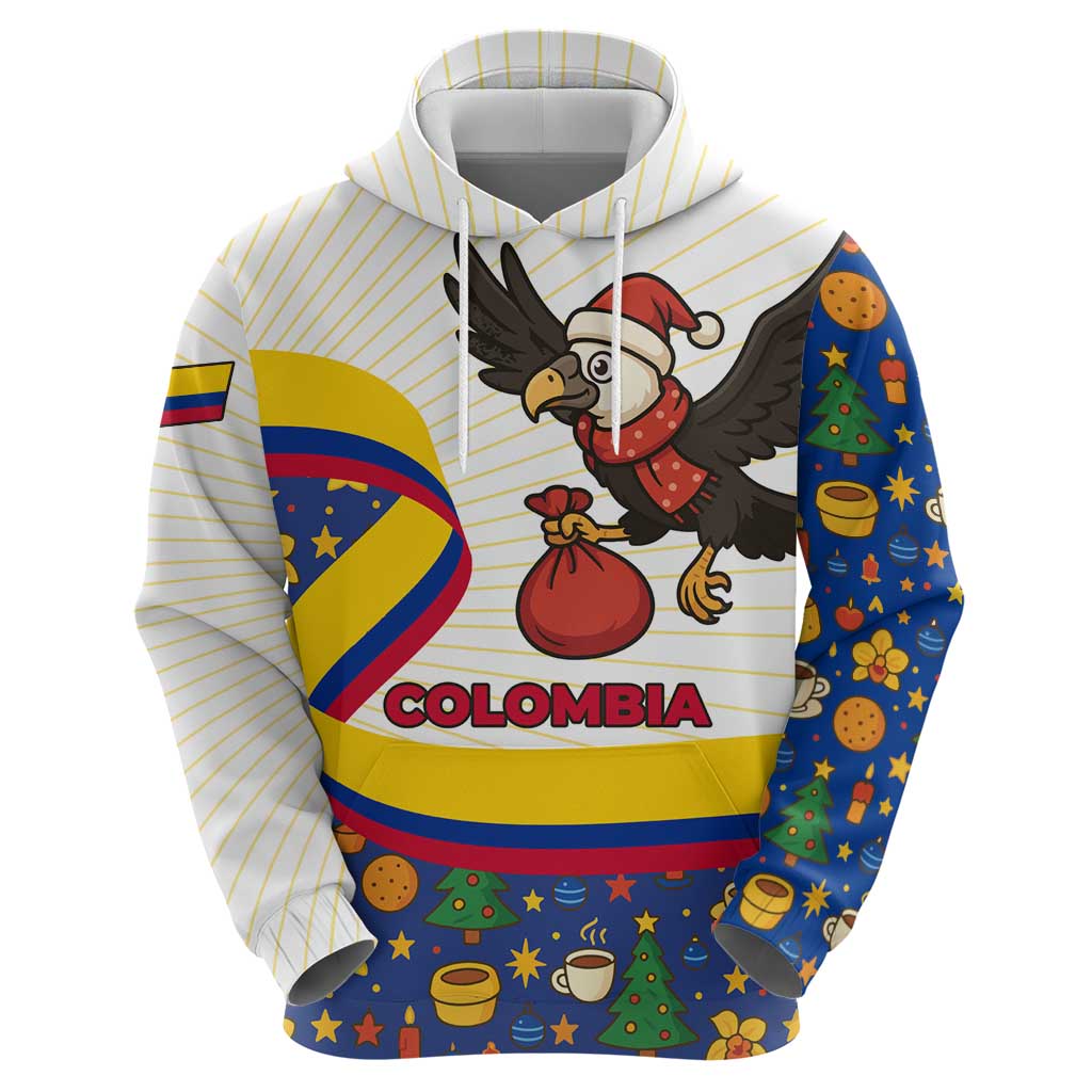 Colombia Christmas Hoodie with Santa Condor Gift Bag and Holiday Food Pattern - Wonder Print Shop