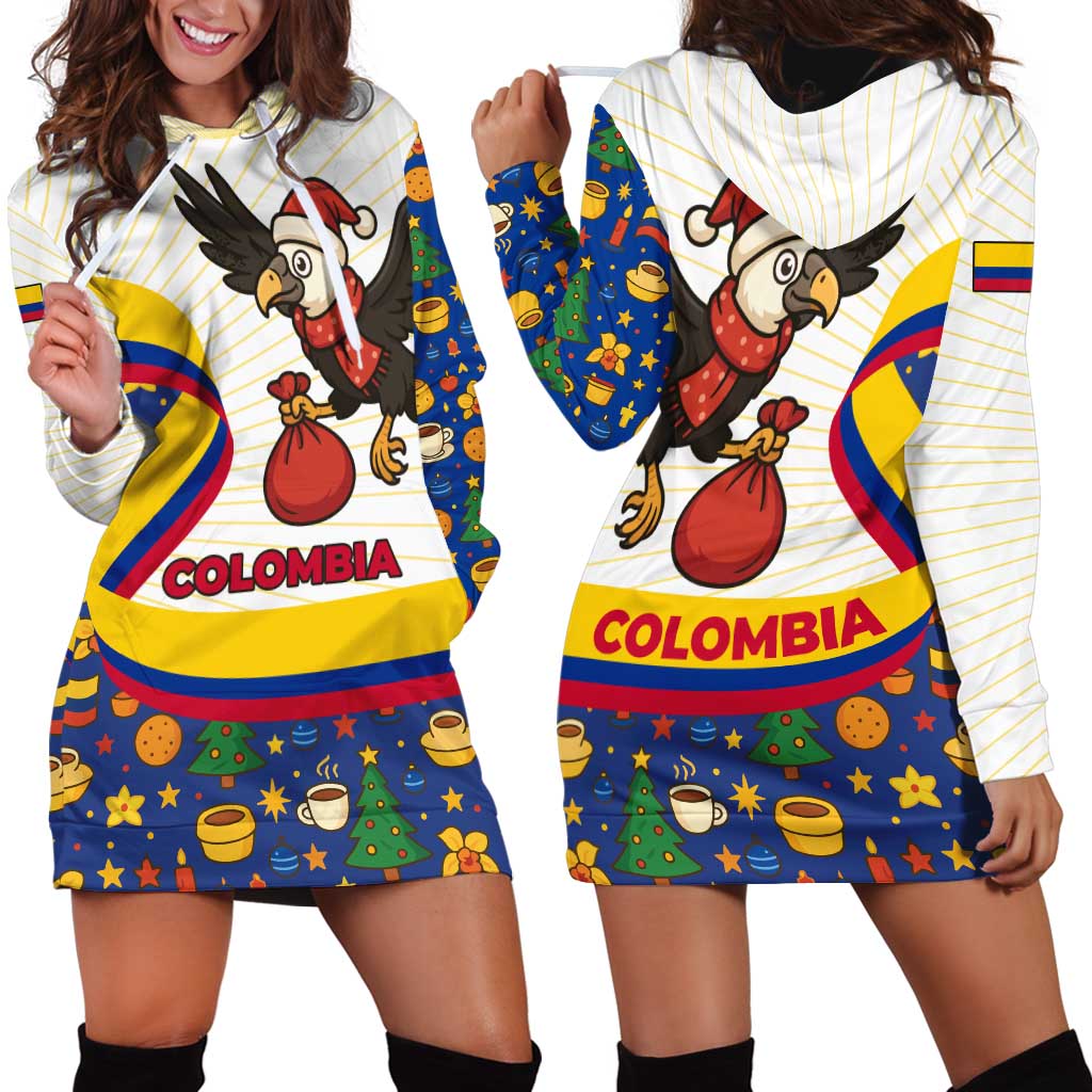 Colombia Christmas Hoodie Dress with Santa Condor Gift Bag and Holiday Food Pattern - Wonder Print Shop