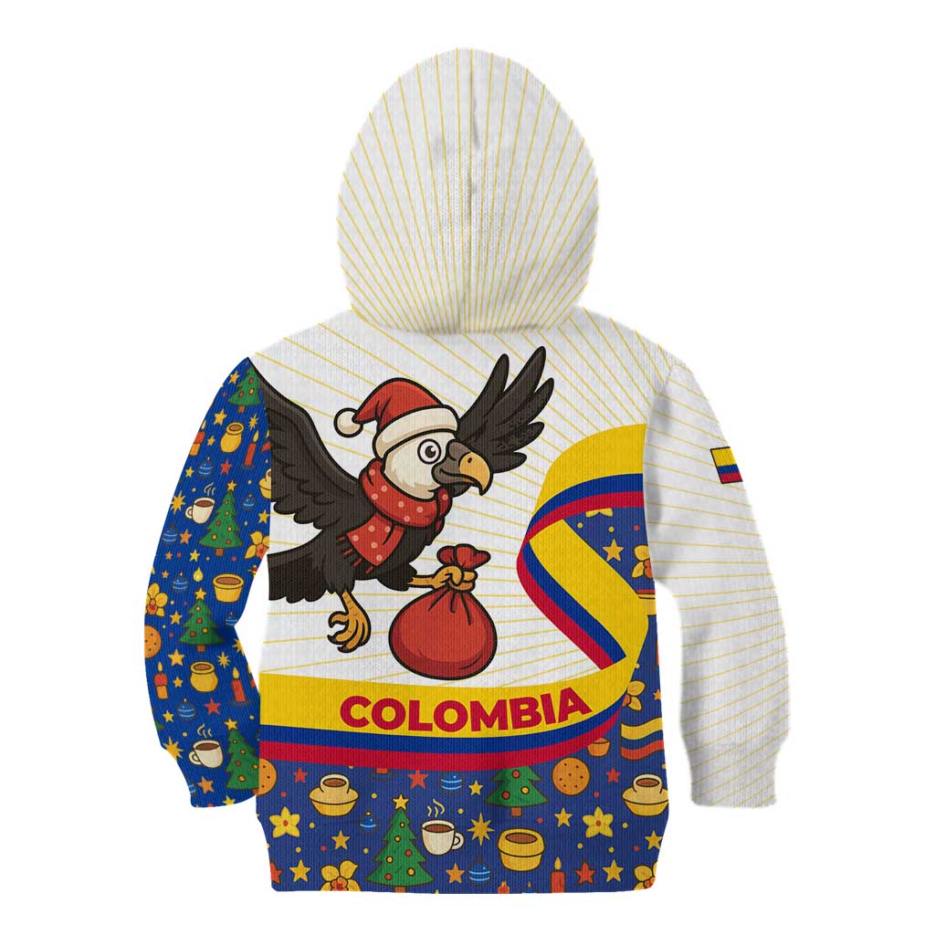 Colombia Christmas Kid Hoodie with Santa Condor Gift Bag and Holiday Food Pattern - Wonder Print Shop