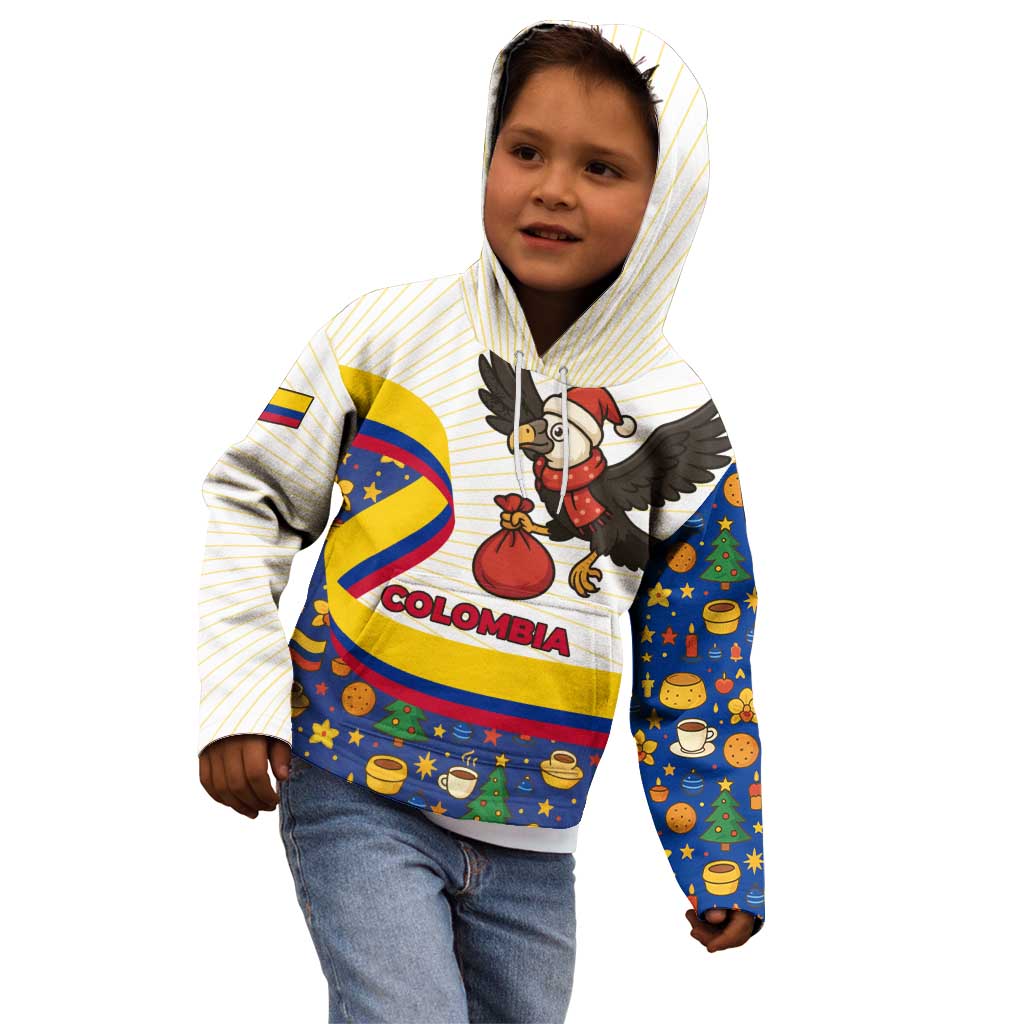 Colombia Christmas Kid Hoodie with Santa Condor Gift Bag and Holiday Food Pattern - Wonder Print Shop