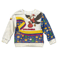 Colombia Christmas Kid Ugly Christmas Sweater with Santa Condor Gift Bag and Holiday Food Pattern - Wonder Print Shop