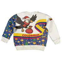 Colombia Christmas Kid Ugly Christmas Sweater with Santa Condor Gift Bag and Holiday Food Pattern - Wonder Print Shop
