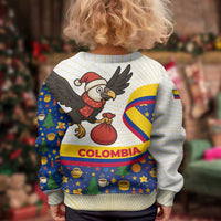 Colombia Christmas Kid Ugly Christmas Sweater with Santa Condor Gift Bag and Holiday Food Pattern - Wonder Print Shop