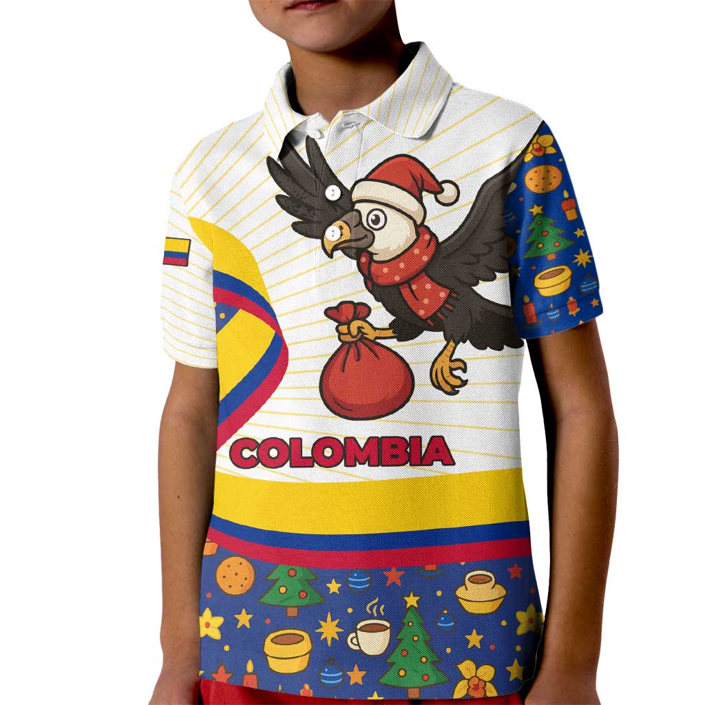 Colombia Christmas Kid Polo Shirt with Santa Condor Gift Bag and Holiday Food Pattern - Wonder Print Shop