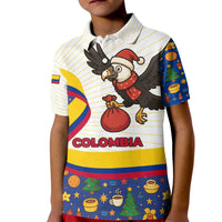 Colombia Christmas Kid Polo Shirt with Santa Condor Gift Bag and Holiday Food Pattern - Wonder Print Shop