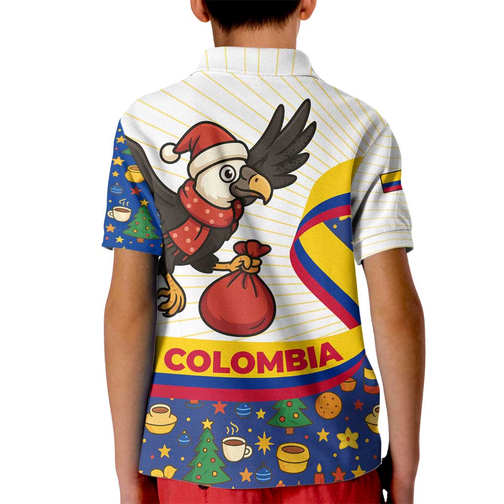 Colombia Christmas Kid Polo Shirt with Santa Condor Gift Bag and Holiday Food Pattern - Wonder Print Shop