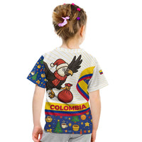 Colombia Christmas Kid T Shirt with Santa Condor Gift Bag and Holiday Food Pattern - Wonder Print Shop