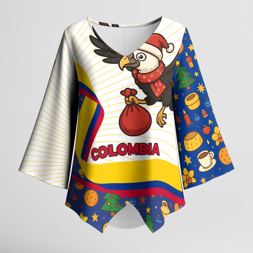 Colombia Christmas Kimono Sleeve Blouse with Santa Condor Gift Bag and Holiday Food Pattern - Wonder Print Shop