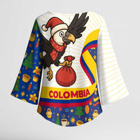 Colombia Christmas Kimono Sleeve Blouse with Santa Condor Gift Bag and Holiday Food Pattern - Wonder Print Shop