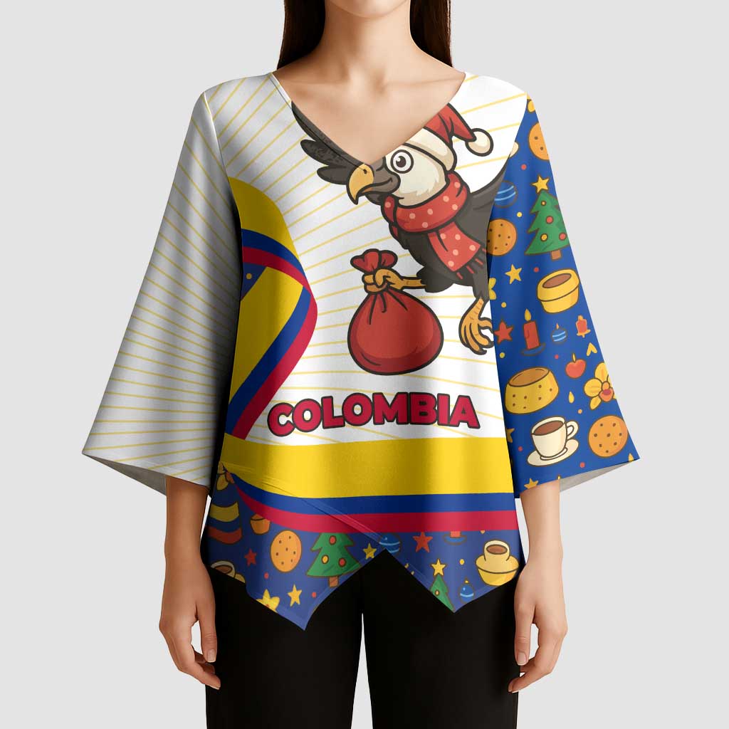 Colombia Christmas Kimono Sleeve Blouse with Santa Condor Gift Bag and Holiday Food Pattern - Wonder Print Shop