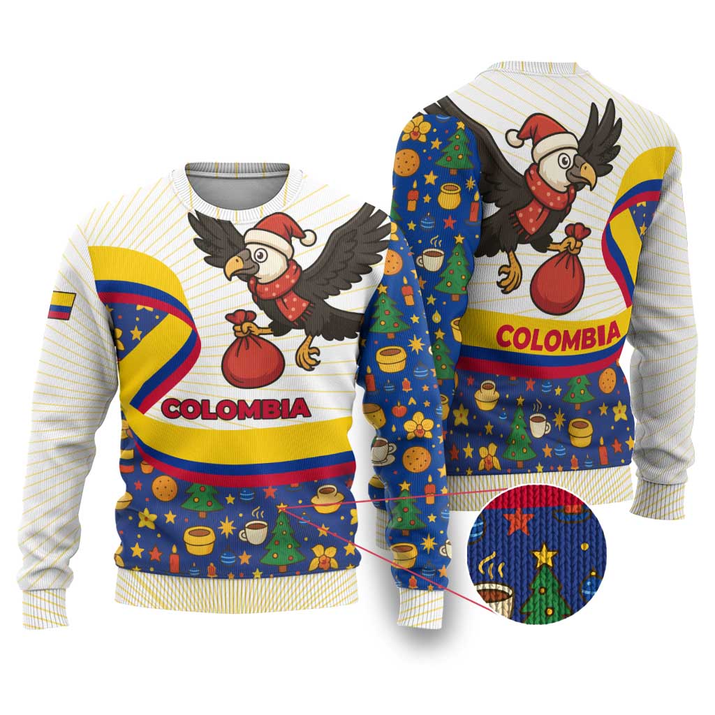 Colombia Christmas Ugly Christmas Sweater with Santa Condor Gift Bag and Holiday Food Pattern - Wonder Print Shop