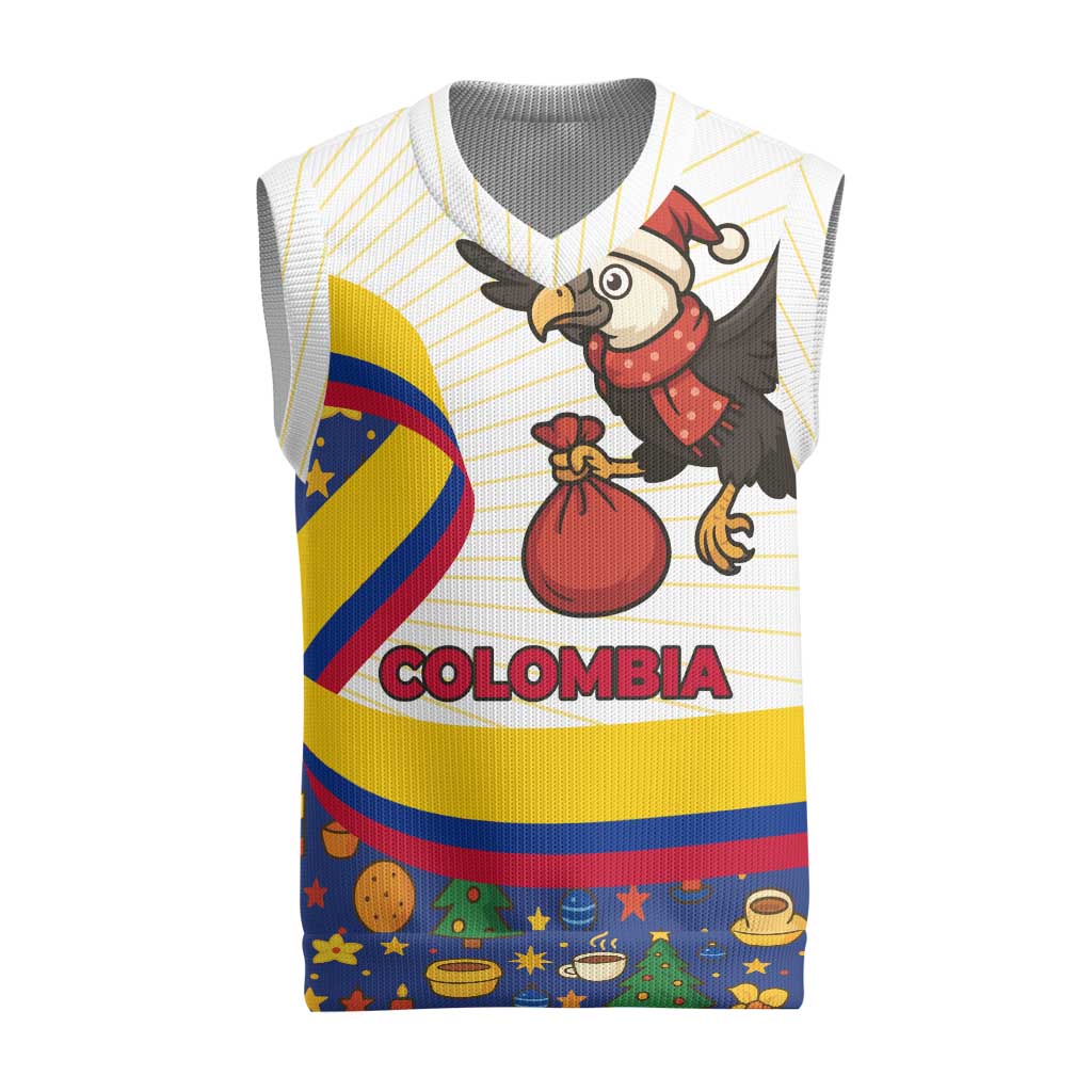 Colombia Christmas Knitted V-Neck Vest with Santa Condor Gift Bag and Holiday Food Pattern - Wonder Print Shop