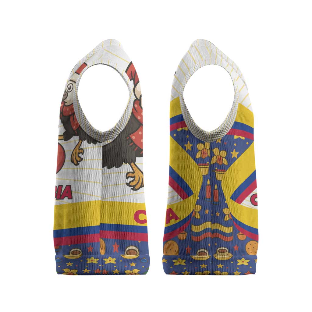 Colombia Christmas Knitted V-Neck Vest with Santa Condor Gift Bag and Holiday Food Pattern - Wonder Print Shop