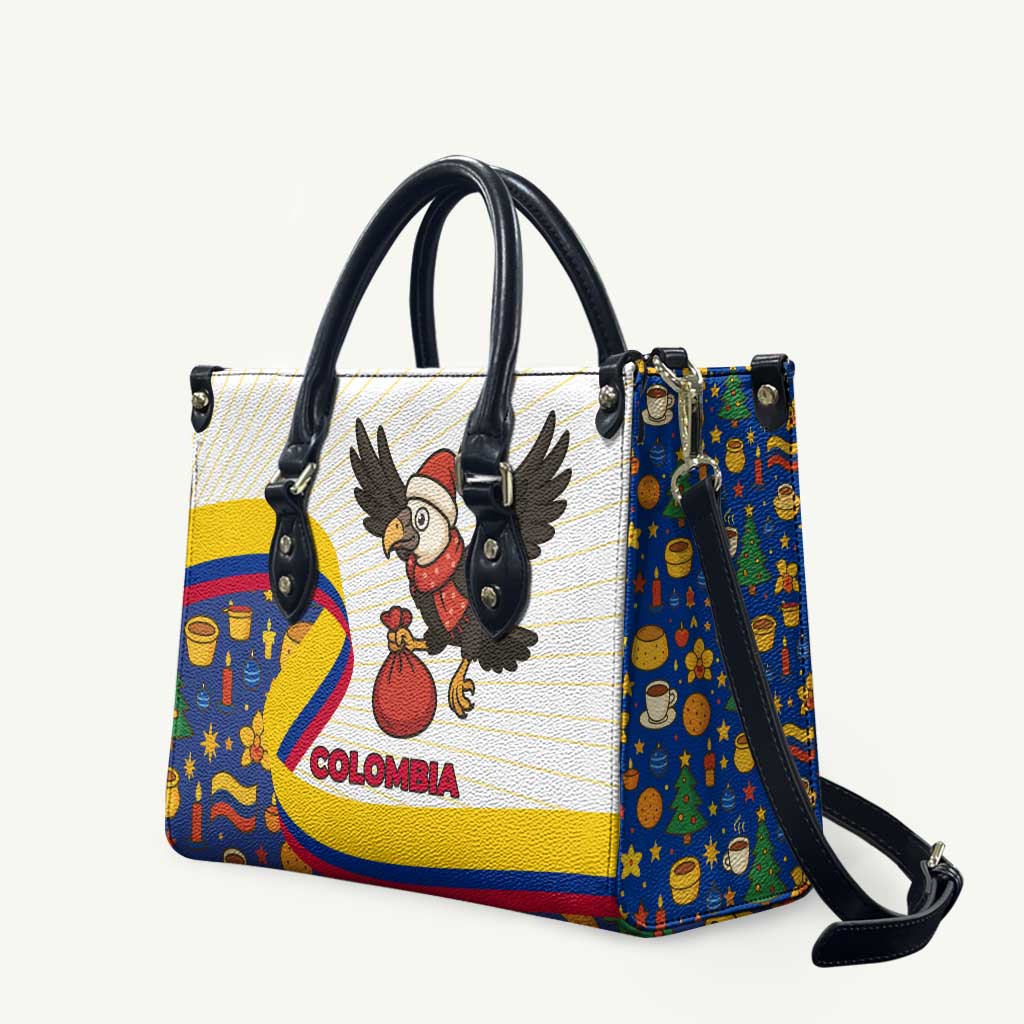 Colombia Christmas Leather Bag with Santa Condor Gift Bag and Holiday Food Pattern - Wonder Print Shop