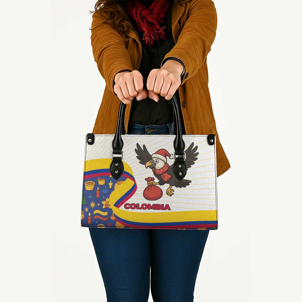 Colombia Christmas Leather Bag with Santa Condor Gift Bag and Holiday Food Pattern - Wonder Print Shop